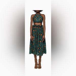 Agua Bendita “Regina” skirt set in embroidered eyelet green Sz S (~$2100 value)